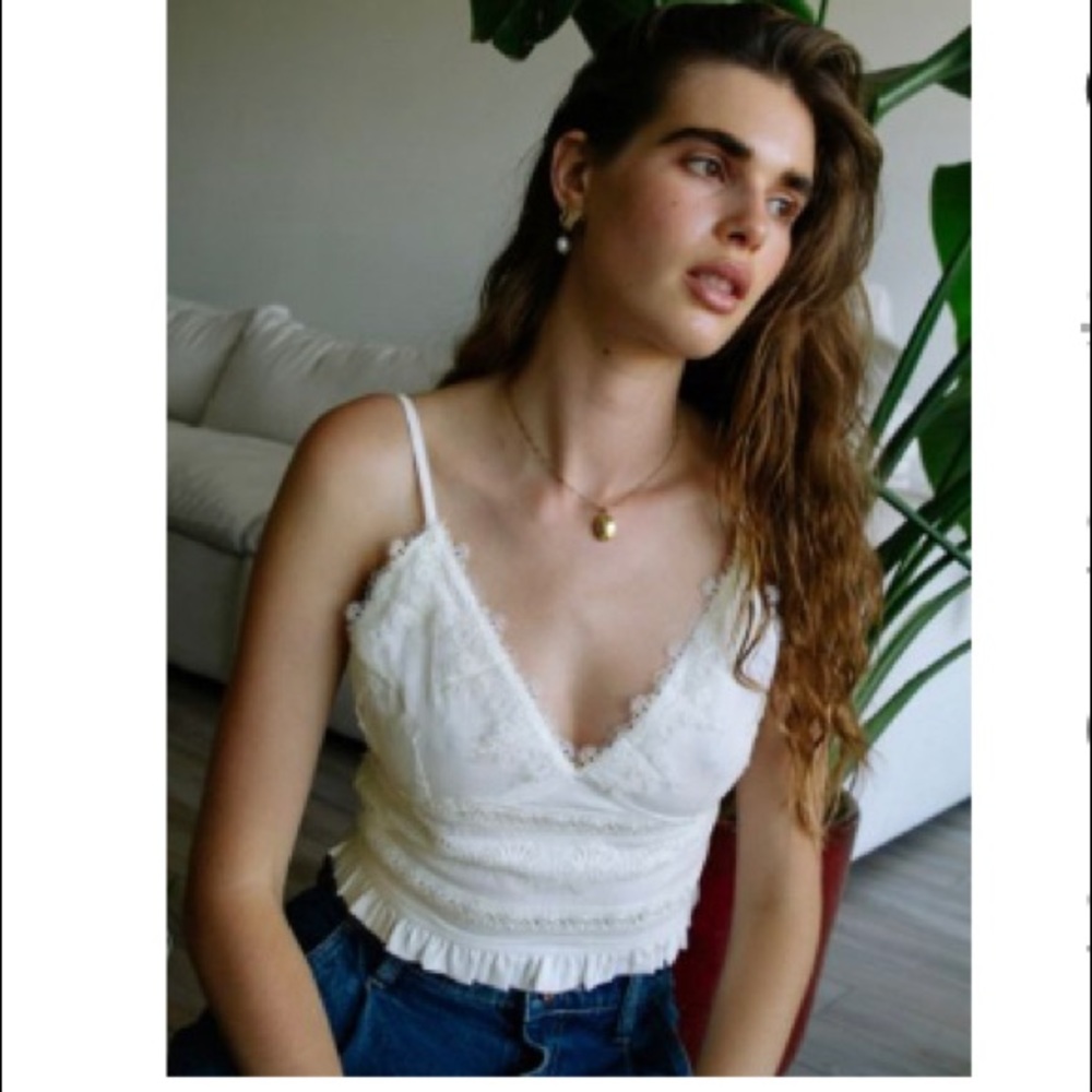 UO Dress Forum Lace Embroidered Cropped Cami